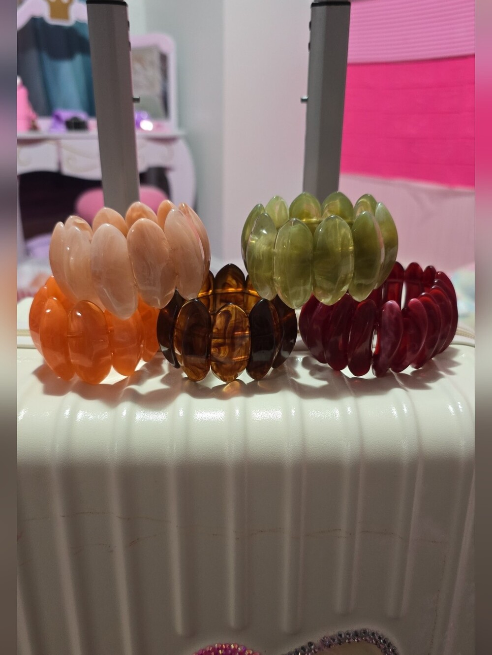 Colorful Resin Stretch Bracelet Set - Pink, Orange, Brown, Green, Burgundy